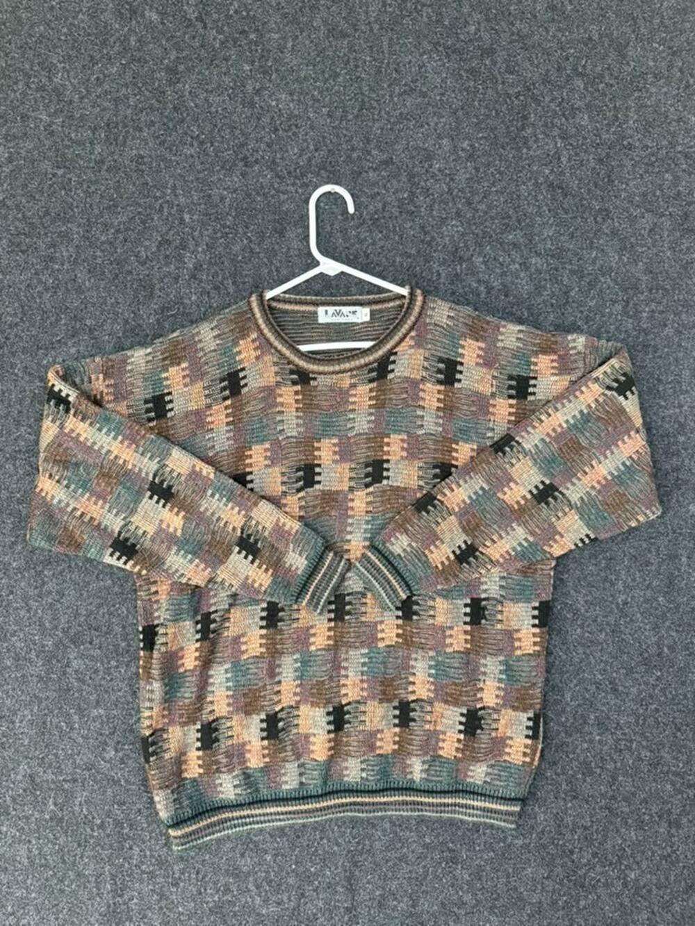 Lavane New York Vintage Sweater Women XL Multicolor Geometric Acrylic USA